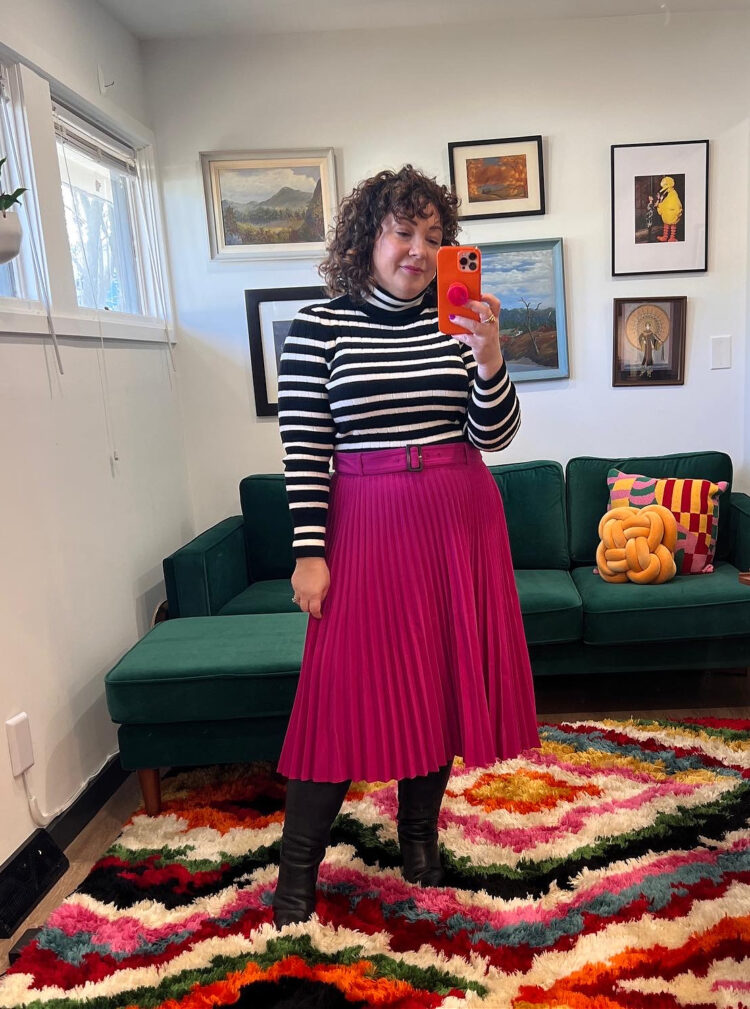 ann taylor pleated midi skirt review