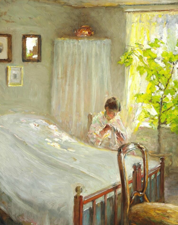 Bertha Wegmann, A Woman in a Sunlit Interior, 1916 shared in Wardrobe Oxygen's Weekend Reads for February 18, 2023