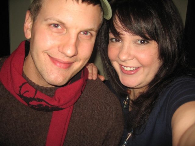 Karl and Alison Gary in 2008. Karl is wearing a red scarf around the neck of a brown wool sweater