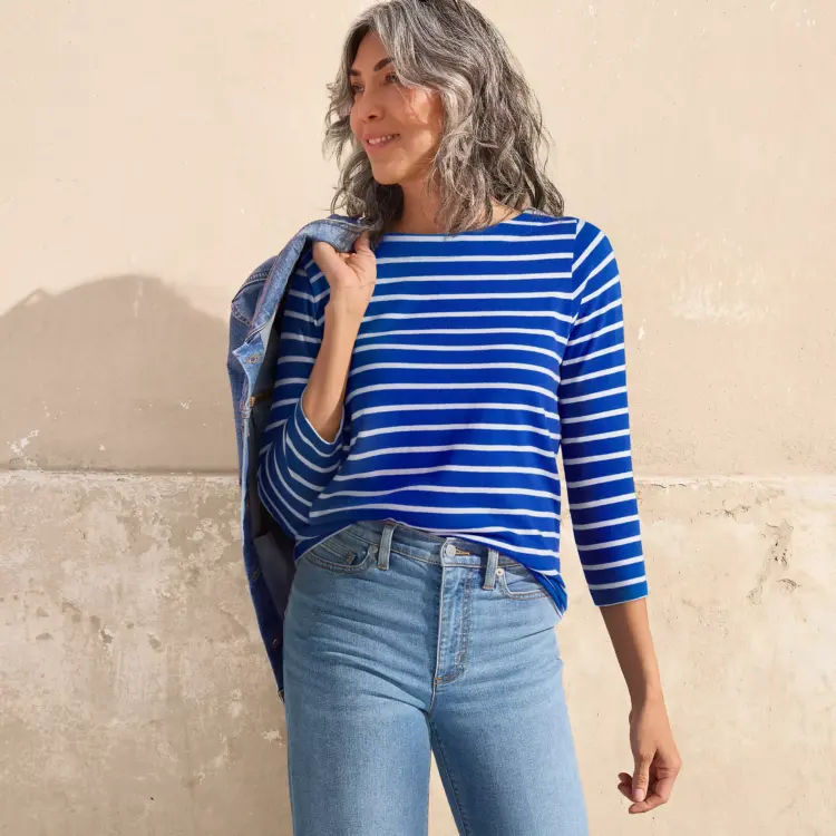 The 15 Best Breton Striped Shirts for Grown-ass Women 5 Lands End Mariner Jersey Boatneck Top is a top breton shirt for women