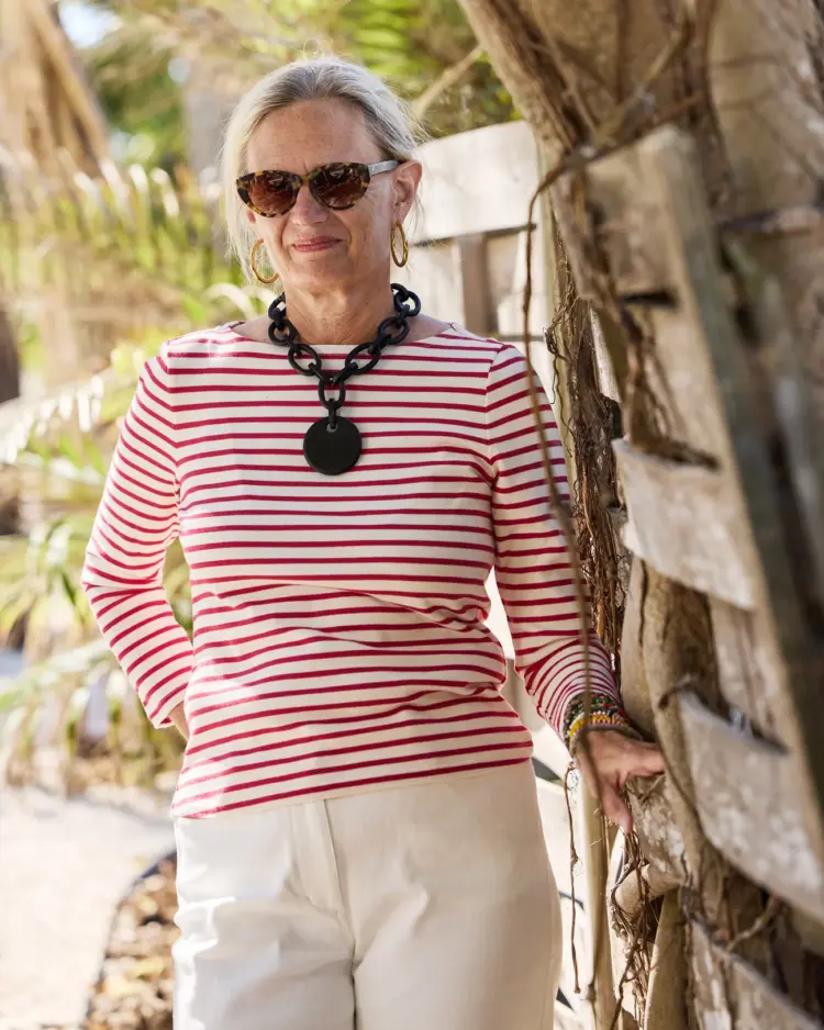 The 15 Best Breton Striped Shirts for Grown-ass Women 1 Quaker Marine Supply Co. Breton Stripe Boatneck Tee in Off White:Red