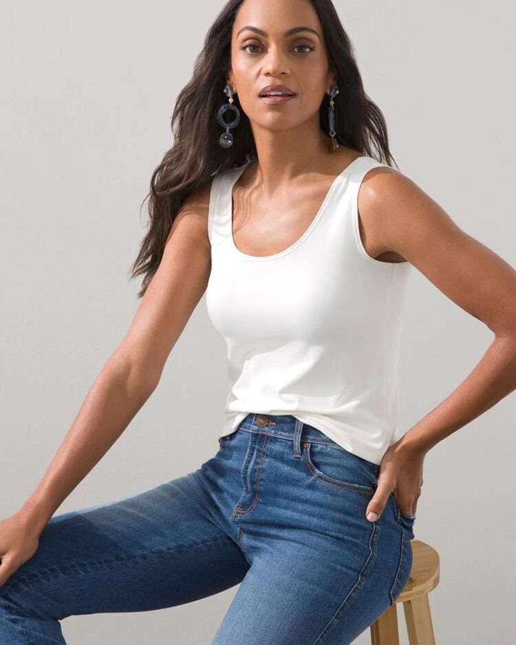 best white tanks for women include the chicos microfiber tank 2025 women over 40 midsize