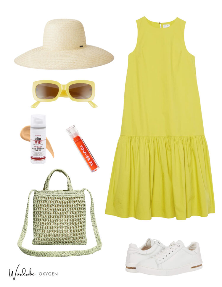 yellow dress and white sneaker outfit