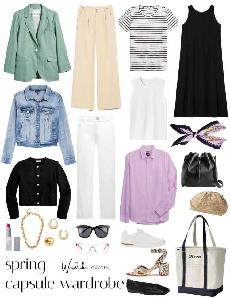 spring capsule wardrobe by wardrobe oxygen featuring 9 garments creating a month's worth of looks