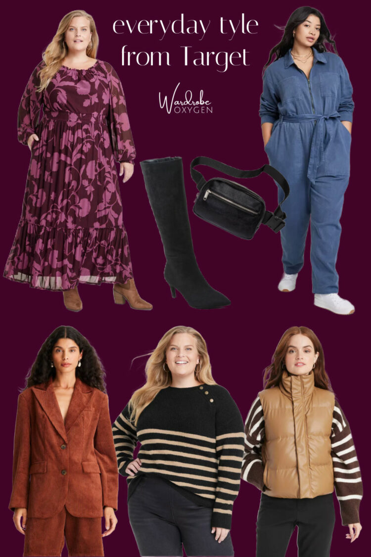 collage of the best fashion picks for women over 40 at Target for fall/winter 2023 by Wardrobe Oxygen