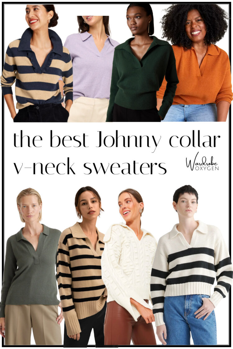 johnny collar sweaters are a popular trend for fall 2023 and this is a collage of the four best johnny collar sweaters for women