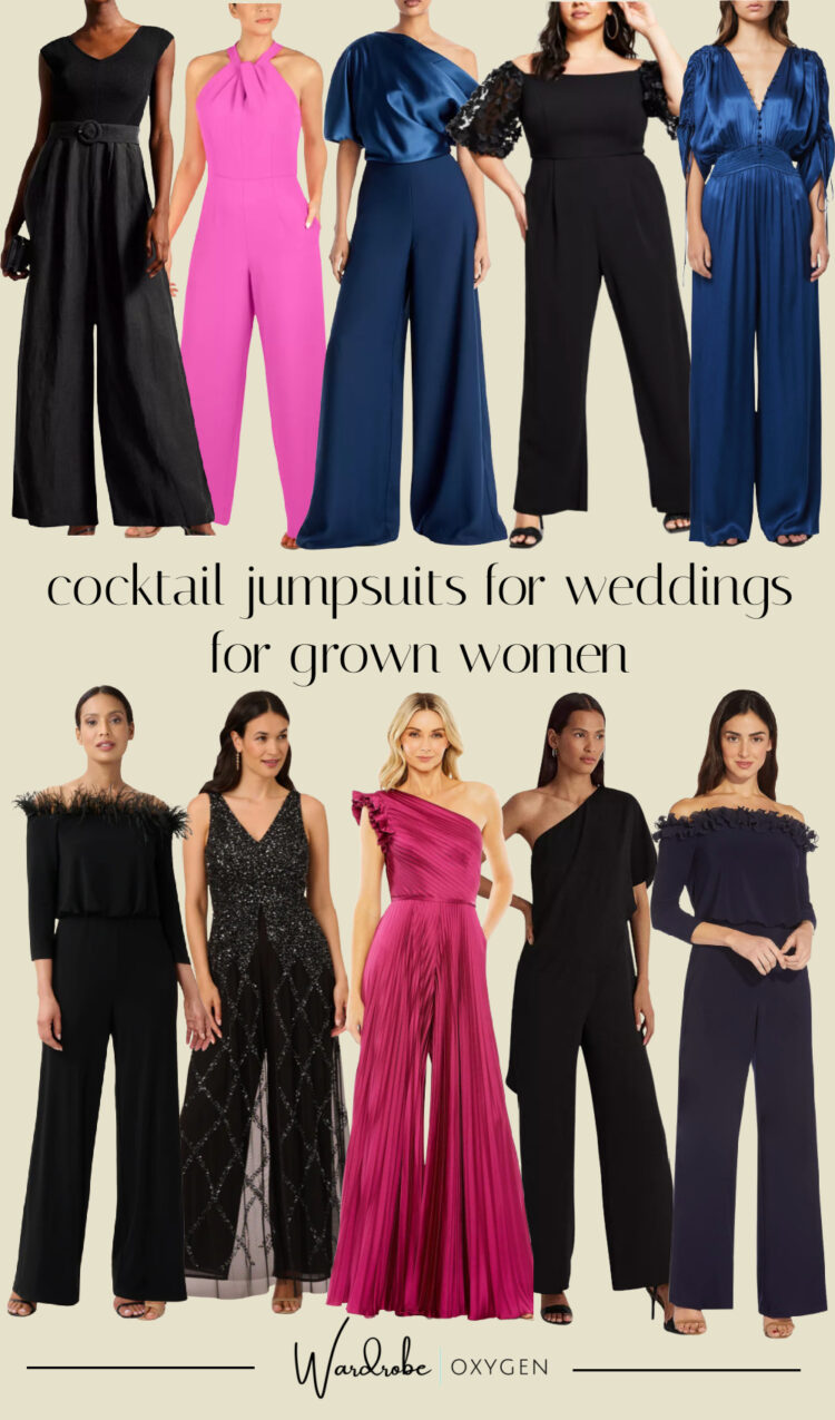 stylish cocktail jumpsuits for wedding guests with a focus on styles for women over 40