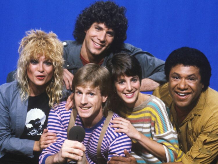 The original MTV VJs Mark Goodman, Martha Quinn, Alan Hunter, J.J. Jackson, and Nina Blackwood