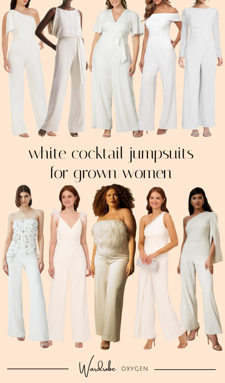 white cocktail jumpsuits for grown women for vow renewals, weddings, white parties, and much more