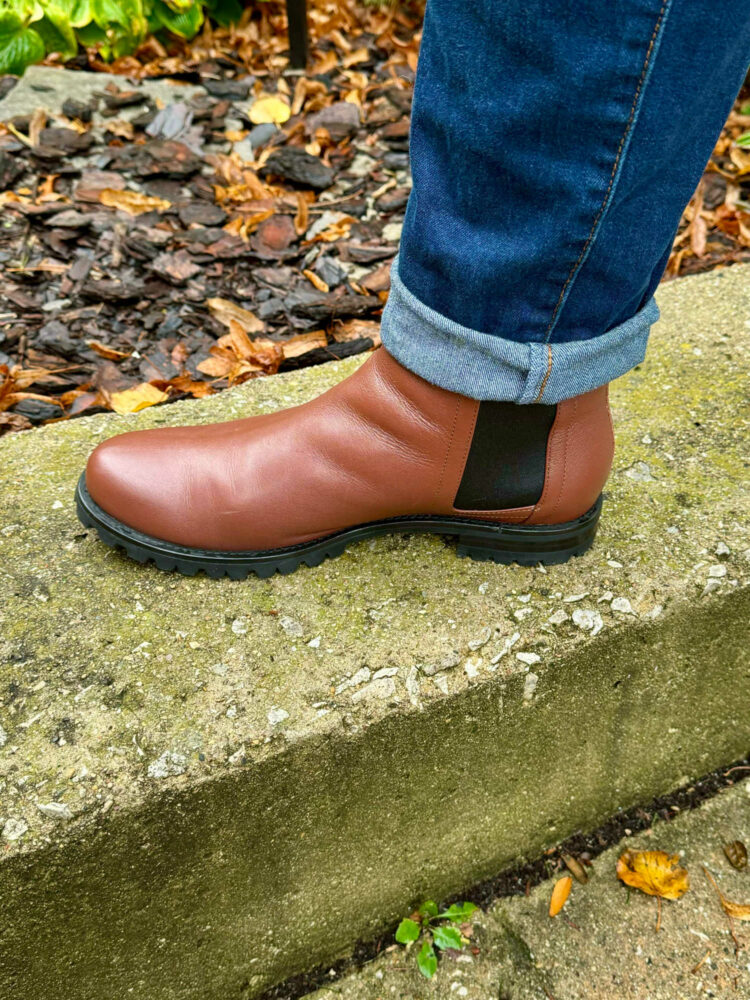 The On Tread Chelsea Boot in Redwood by Poppy Barley as seen on Wardrobe Oxygen reviewer Kristin