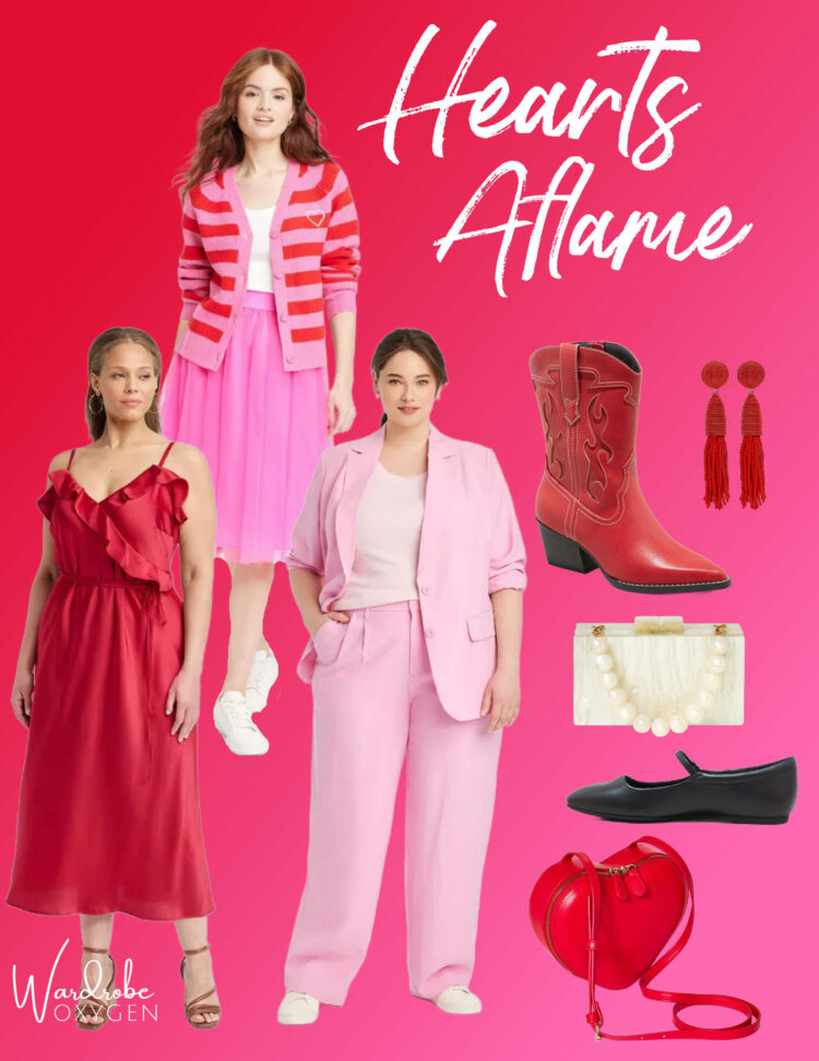 a collage of pink and red apparel from Target's Valentine's Day collecton 2024