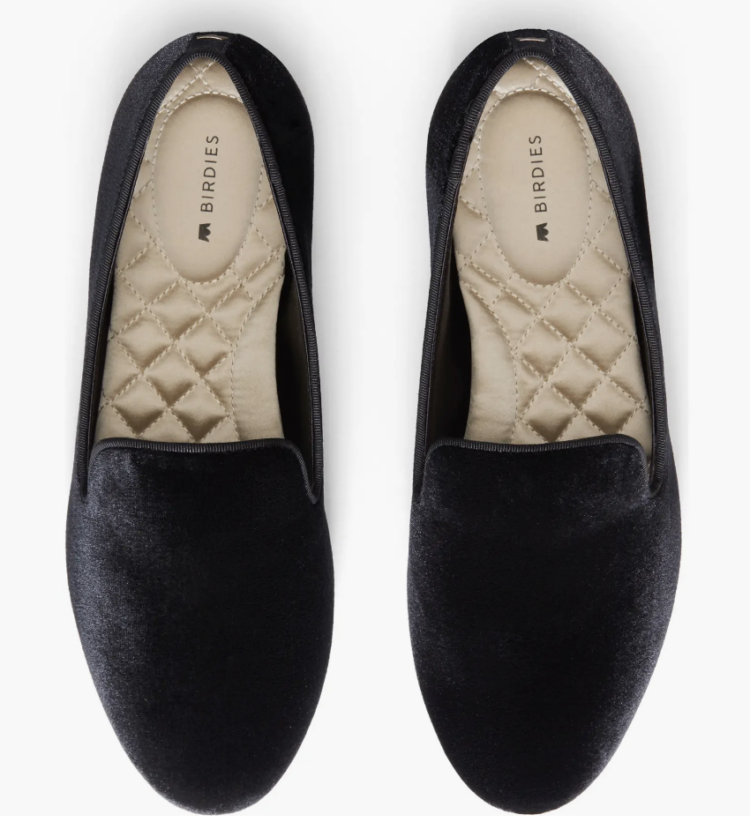 Birdies Starling flat in wide width, black velvet loafer