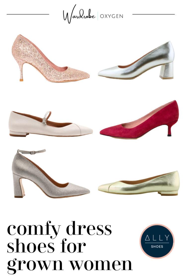 A collage of comfy dressy shoes for women from Ally Shoes