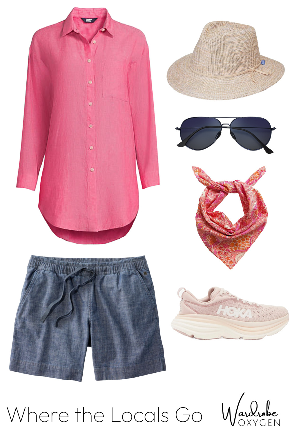 Collage of clothing from the Curacao capsule wardrobe creating a range of different outfits for a Caribbean vacation for women over 40