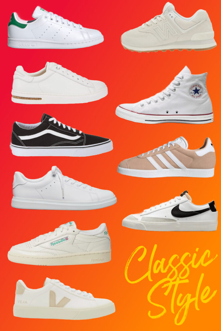 the best classic sneakers for women including Adidas Stan Smith, Nike Blazer, Veja Campo, and Birkenstock Bend
