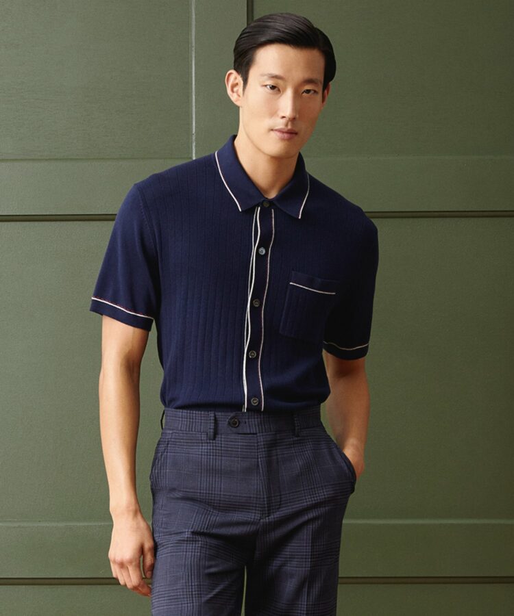 a man modeling the Todd Snyder Riviera Polo