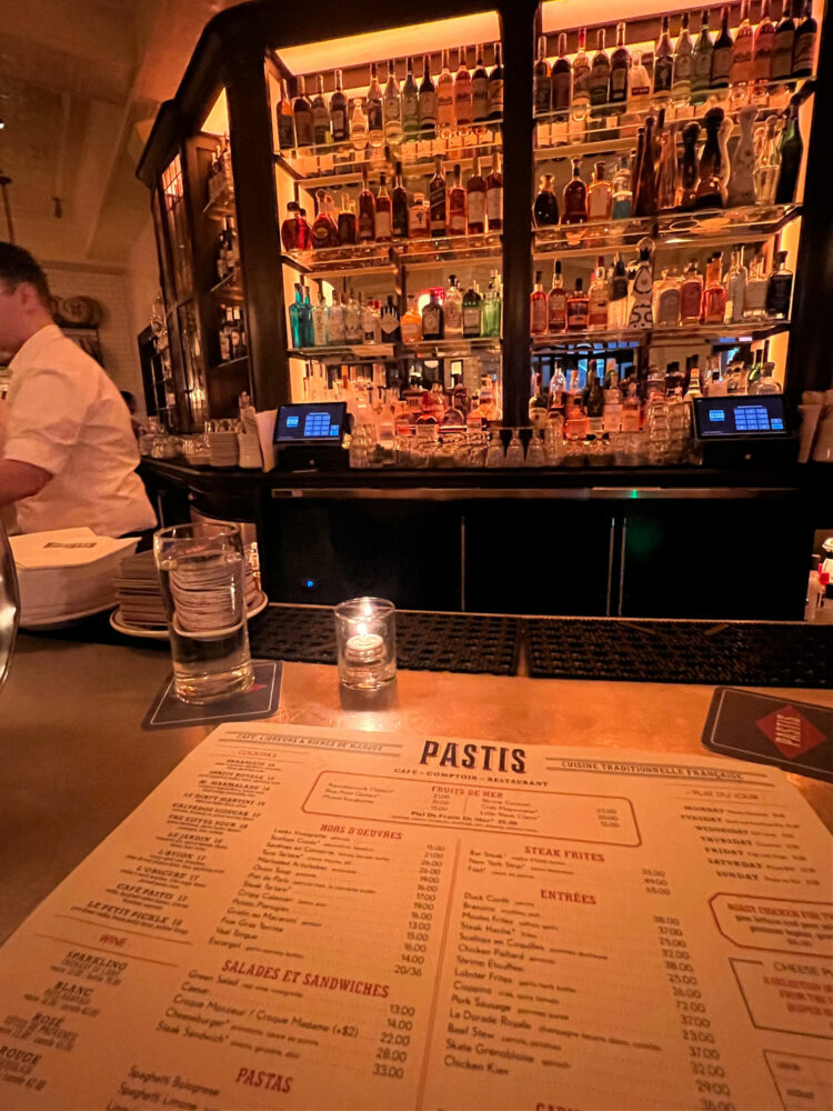 the bar and menu at Pastis DC