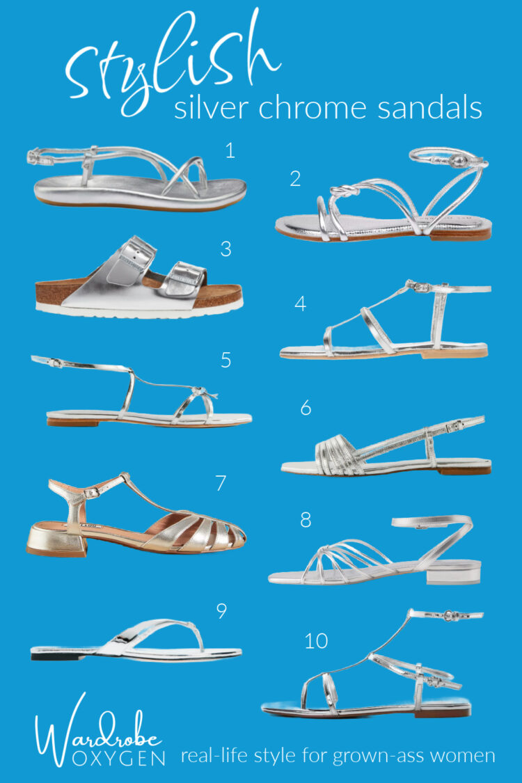 stylish silver flat sandals for women by Alison Gary of Wardrobe Oxygen