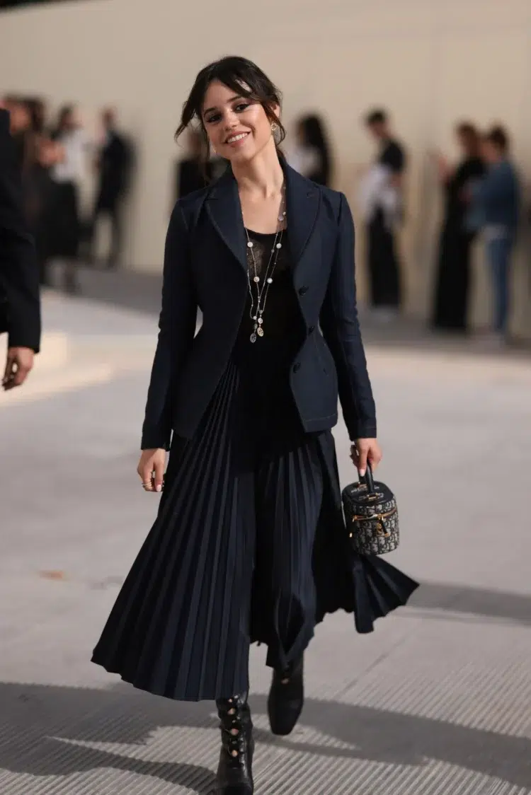 Actress Jenna Ortega in Dior at Paris Fashion Week Spring 2024