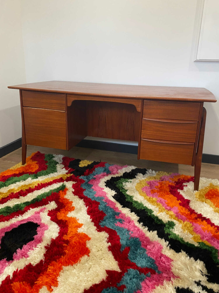 mid century modern wood desk five drawers shelves