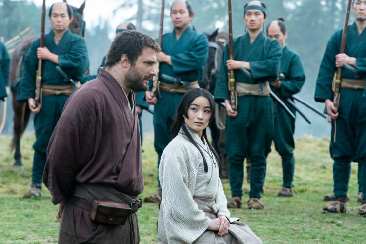 Cosmo Jarvis and Anna Sawai in a scene from the FX series Shogun