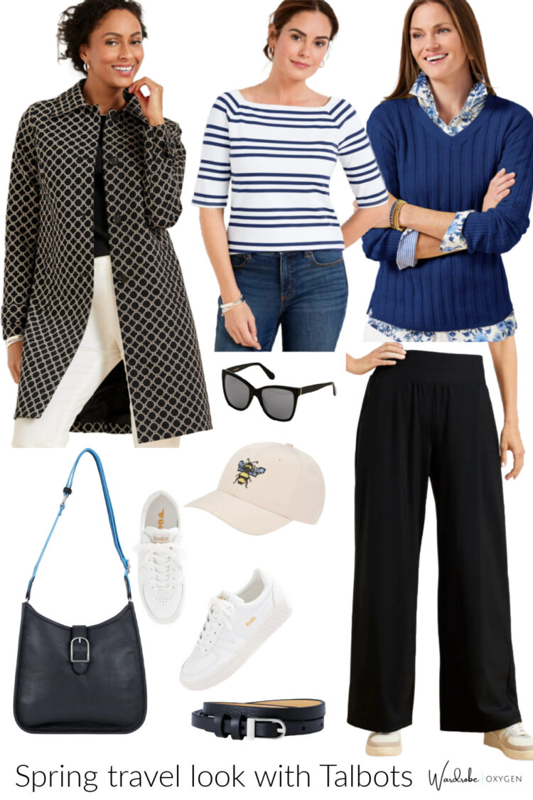  collage of spring clothing from Talbots to create a spring travel look for NYC