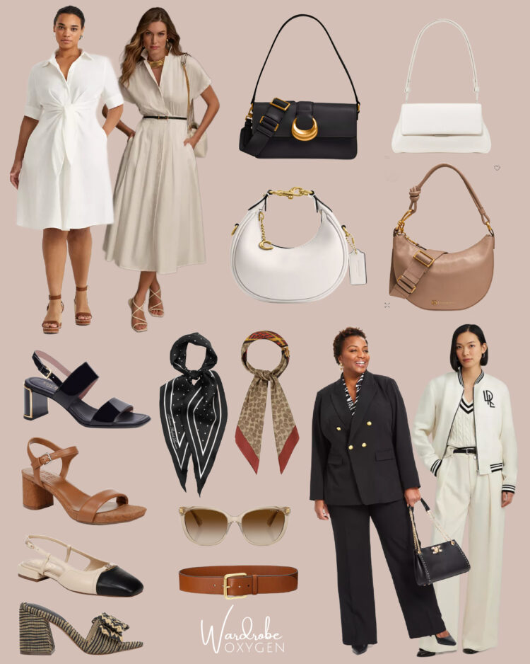 collage of dresses, suiting, bags, shoes, and accessories to shop at Macy's during their Friends & Family sale 2024