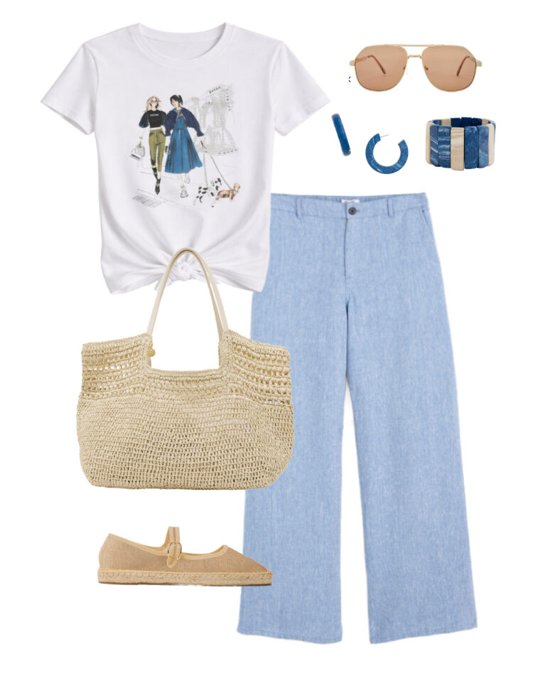 How to Style Wide Leg Pants as a Grown-ass Woman (2026 Guide) 9 how to style a tshirt with wide leg pants in midlife featuring a DKNY graphic t-shirt and madewell linen pants