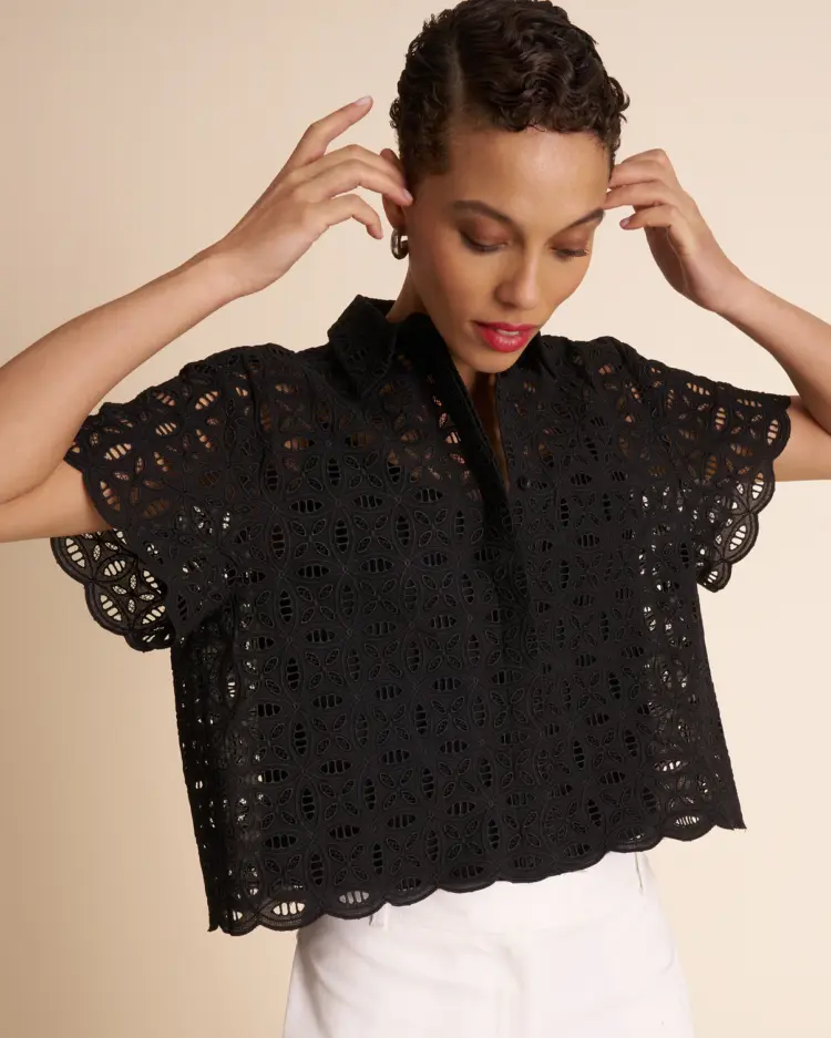 Fast Fashion Destroyed Our Concept of Price and Value 1 The Winnie Aperitivo Top - Circular Eyelet in black