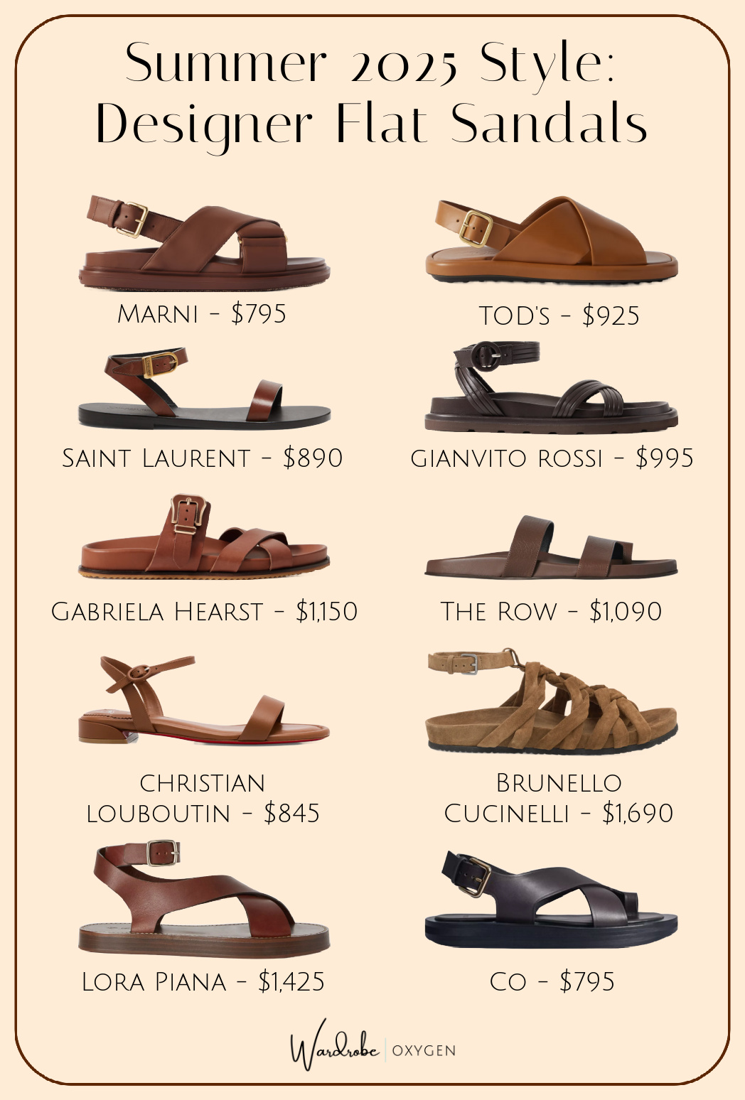 summer 2025 style designer flat sandals brown leather