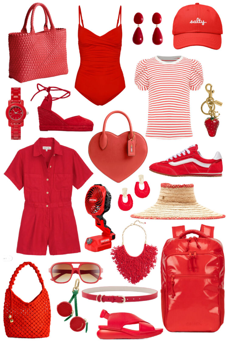 2025 fashion trend red fashion and accessories in a collage