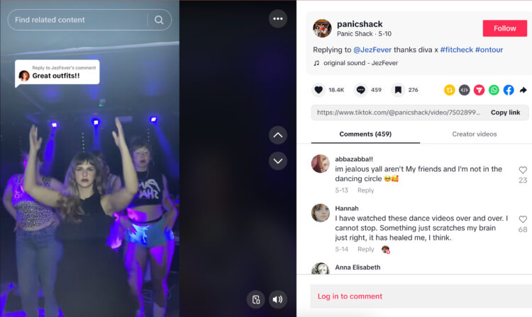 screenshot of panic shack fitcheck dance