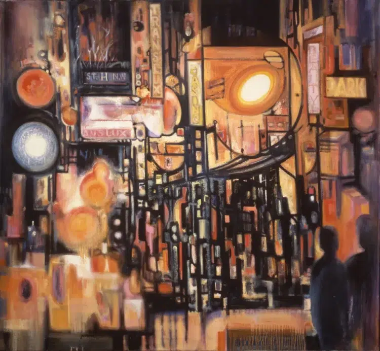 Georgia Mills Jessup, Rainy Night, Downtown, 1967