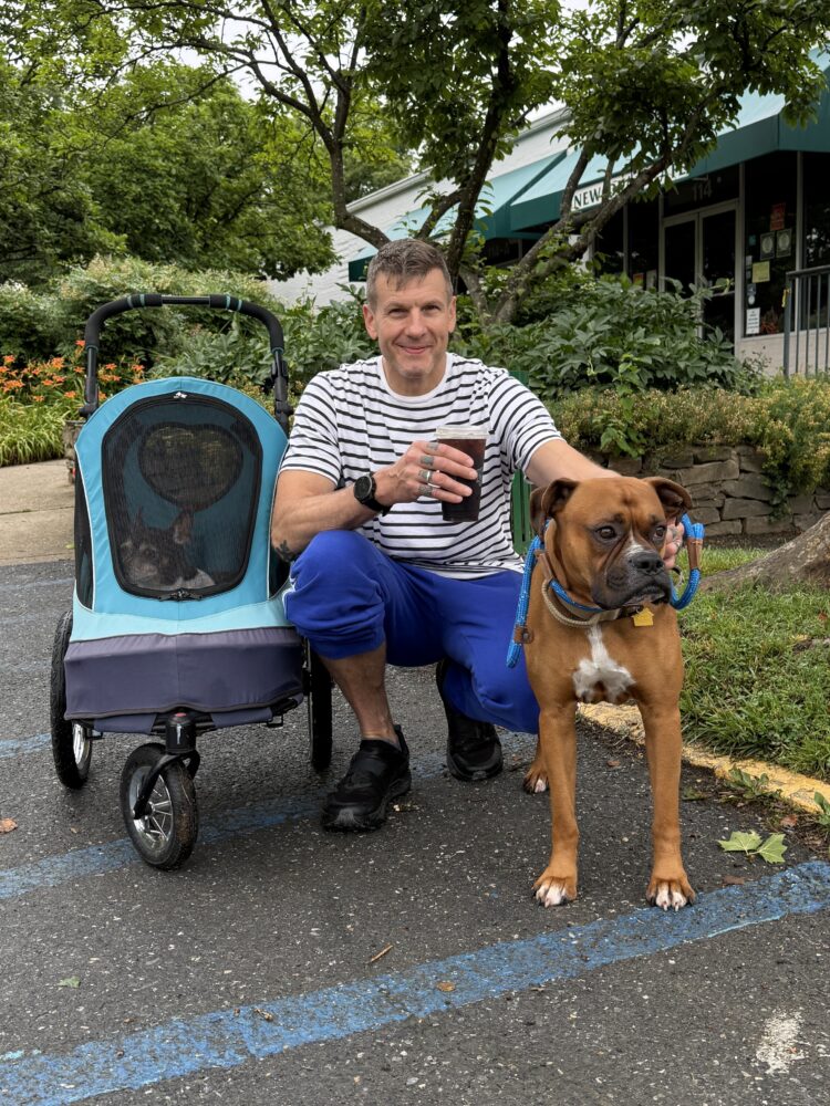 Karl with Oscar on stroller and Bowser Gary