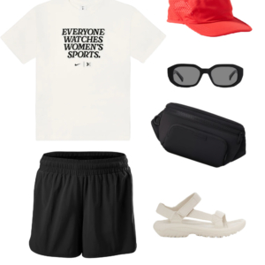 Collage of an outfit from a summer vacation capsule wardrobe