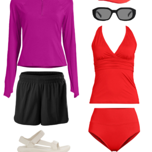 Collage of an outfit from a summer vacation capsule wardrobe