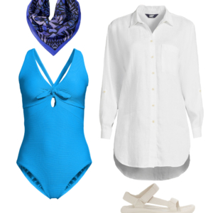 Collage of an outfit from a summer vacation capsule wardrobe