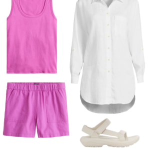 Collage of an outfit from a summer vacation capsule wardrobe