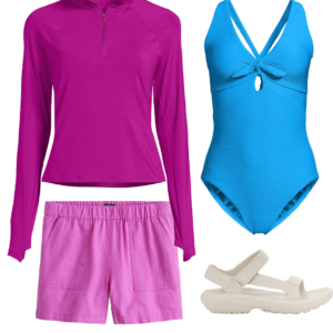 Collage of an outfit from a summer vacation capsule wardrobe