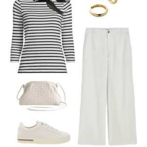 Collage of an outfit from a summer vacation capsule wardrobe