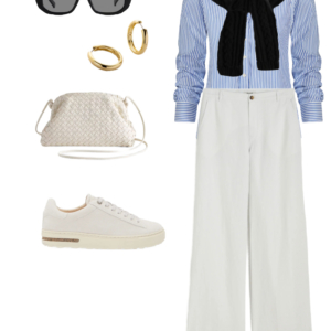 Collage of an outfit from a summer vacation capsule wardrobe