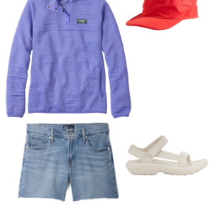 Collage of an outfit from a summer vacation capsule wardrobe