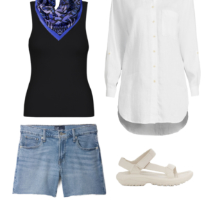 Collage of an outfit from a summer vacation capsule wardrobe
