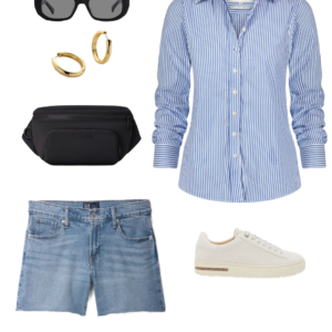Collage of an outfit from a summer vacation capsule wardrobe