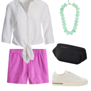 Collage of an outfit from a summer vacation capsule wardrobe
