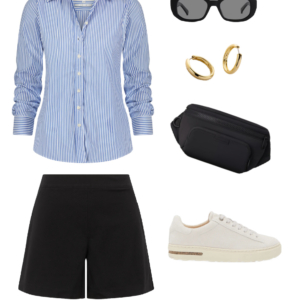Collage of an outfit from a summer vacation capsule wardrobe