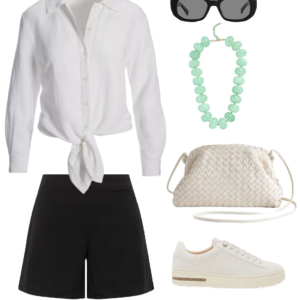 Collage of an outfit from a summer vacation capsule wardrobe