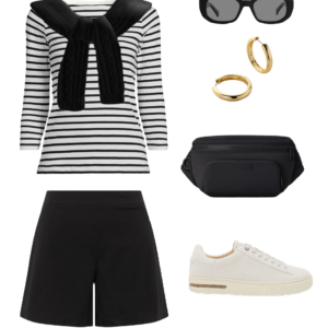 Collage of an outfit from a summer vacation capsule wardrobe