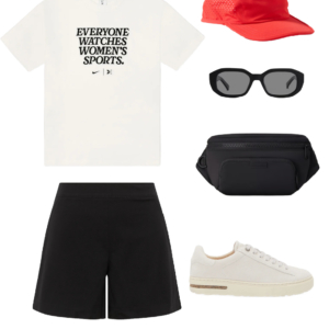 Collage of an outfit from a summer vacation capsule wardrobe