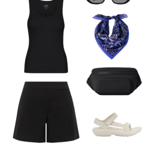Collage of an outfit from a summer vacation capsule wardrobe